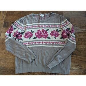 Women's sweater size medium Andrew by Unit roses geometric shirt EUC